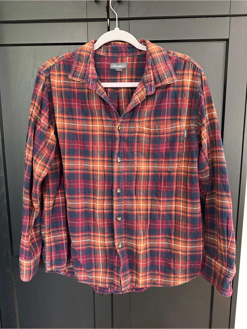 Eddie Bauer Red & Orange Plaid Button-Down Flannel Shirt